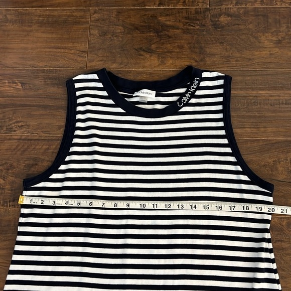 Vintage Calvin Klein Cotton Horizontal Striped Navy and White Dress, Sz. XL. - Picture 13 of 15